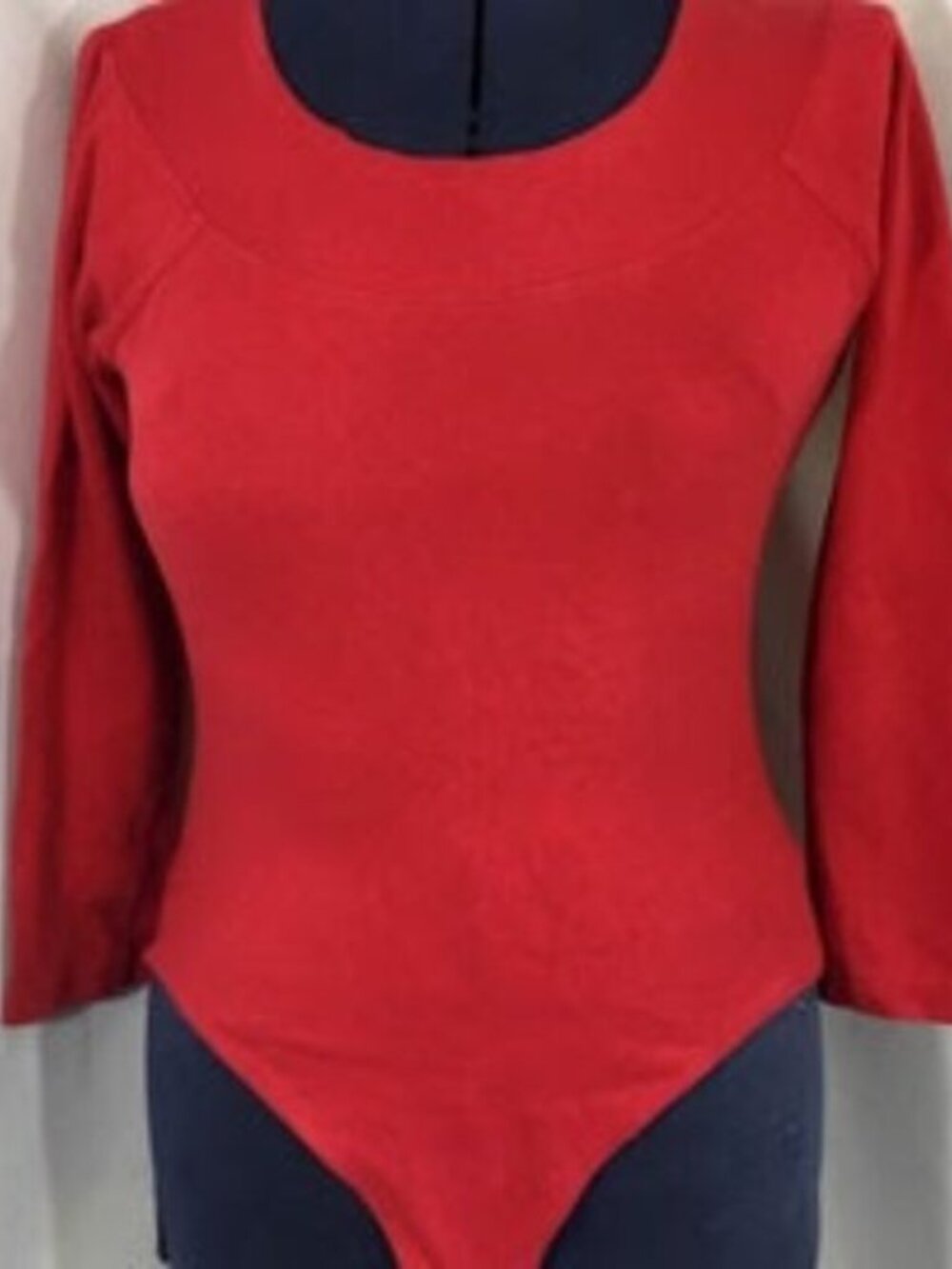 Vintage 90s Red Long Sleeve Bodysuit Fitted Stretch Going Out Y2K Clubwear Top